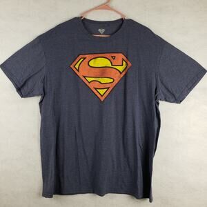 Superman Men's XXL Classic Shield Logo Graphic Tee Shirt Soft Blue Cotton Blend